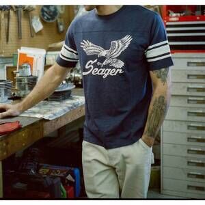 NEW SEAGER CO. riggins crew tee top in navy